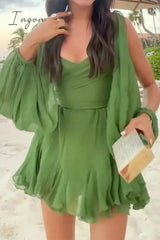 Sexy Solid Bandage V Neck A Line Dresses