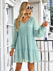 Ingvn - Ladies Vintage Dot Print Short Spring Autumn Boho Chiffon Dress Women Casual Party Dress Women Sundress Female Robe Vestidos