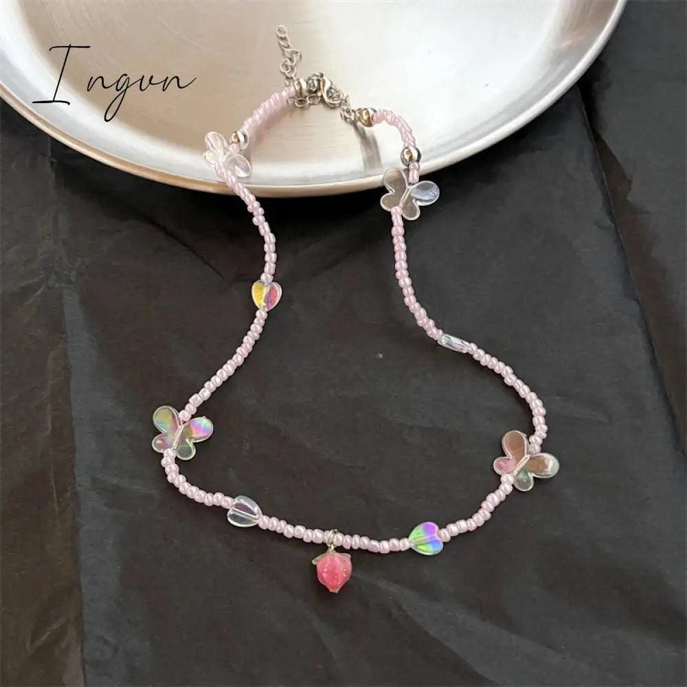 New Korean Fashion Cute Colorful Fruit Flower Beaded Necklace for Women Girls Aesthetic Jewelry Gifts Wedding Party