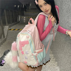 Ingvn  Y2k Japanese Original Pink Girl Pistol Star Backpack Personalized High Capacity College Schoolbags Sweet Cool Girl Shoulder Bag