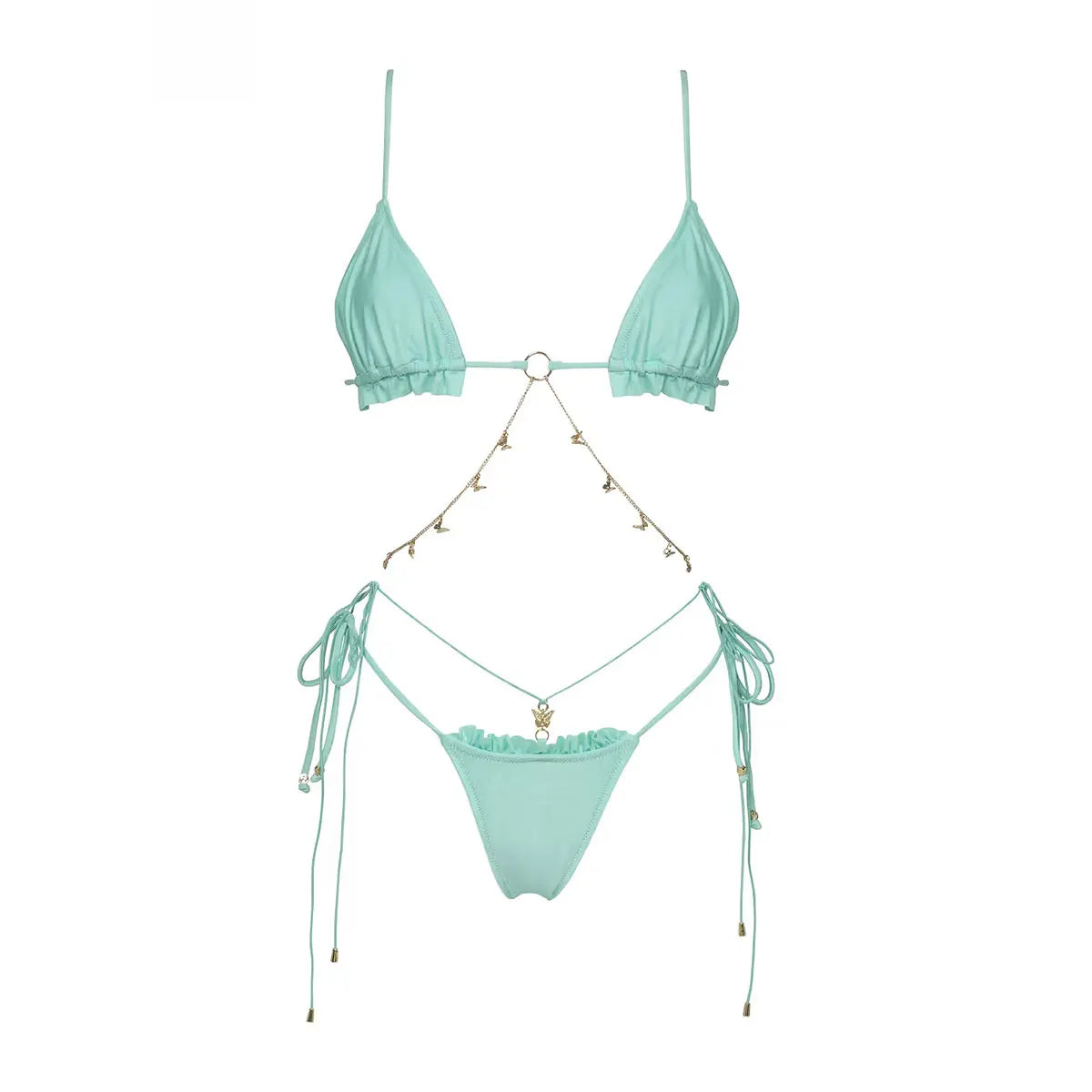 2025 One Piece Swimsuit With Chain Sexy Women Bikini Cut Out Swimwear Female Bandeau Biquini Push Up Bathing Suits Beachwear