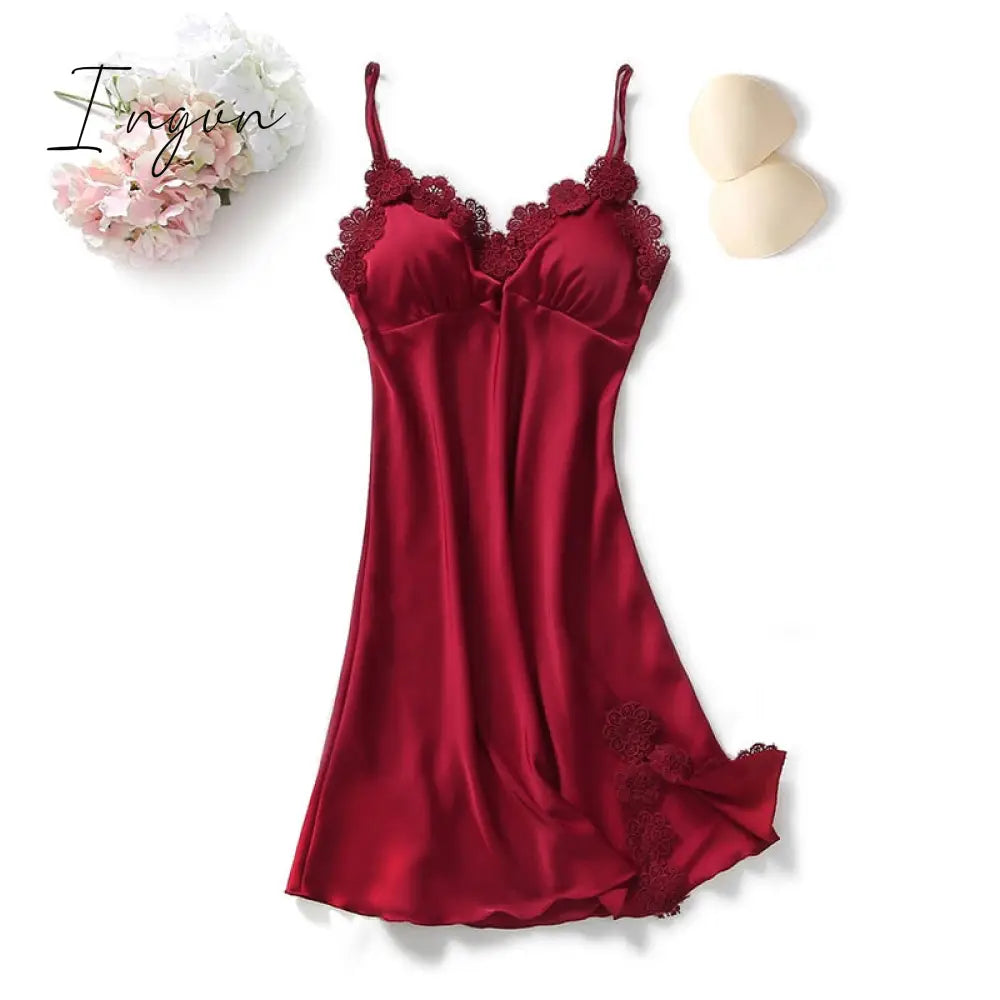 Ingvn - Yellow Robes Suit Autumn Women Nightgown Sets 2 Pieces Nightdress Bathrobe With Chest Pad Female Satin Kimono Bath Gown Sleepwea