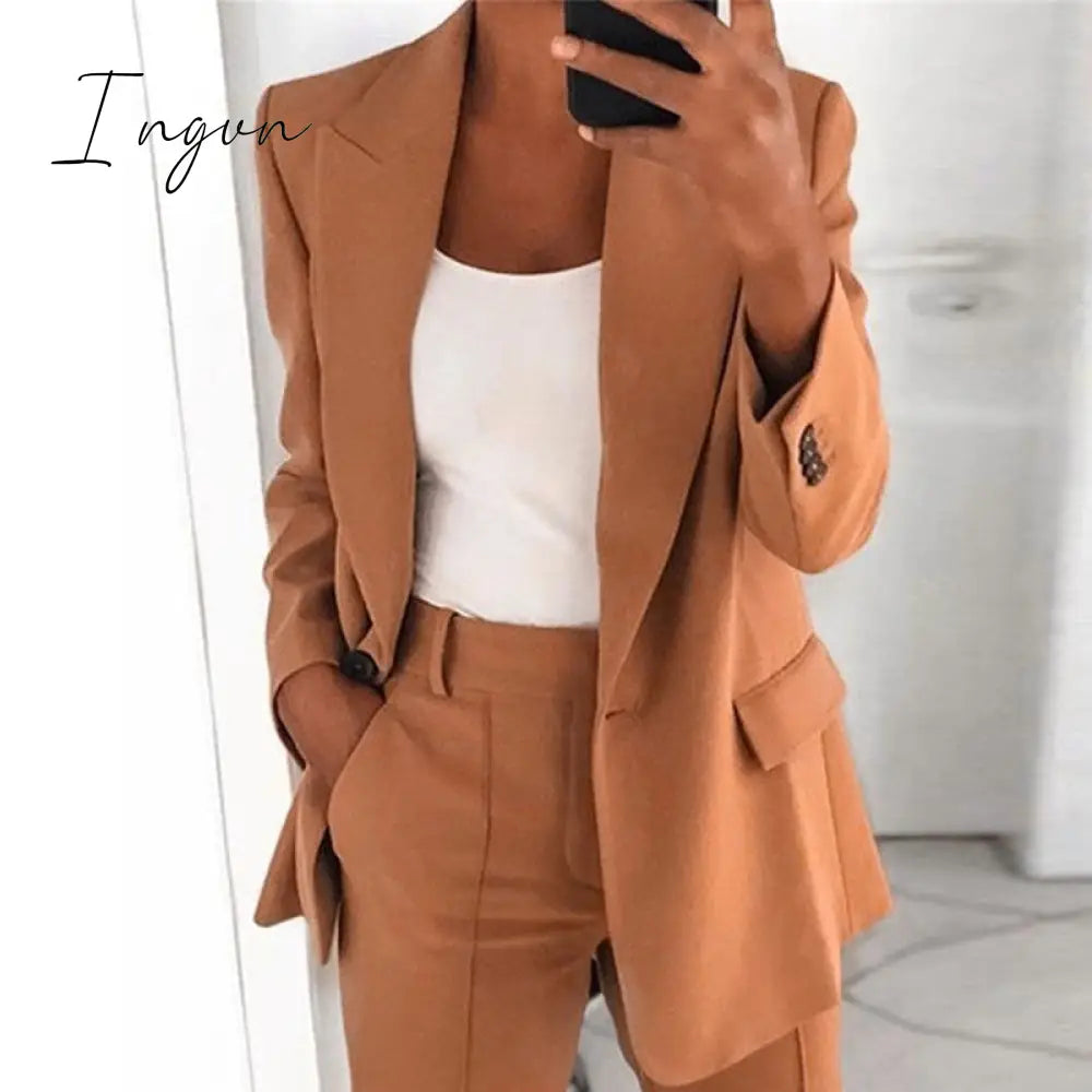 Ingvn - New Arrival Autumn Women's Jacket Warm Fashion Overcoat Office Coat Casual Outwear Elegance Coat Jacket Pink Ladies Suit