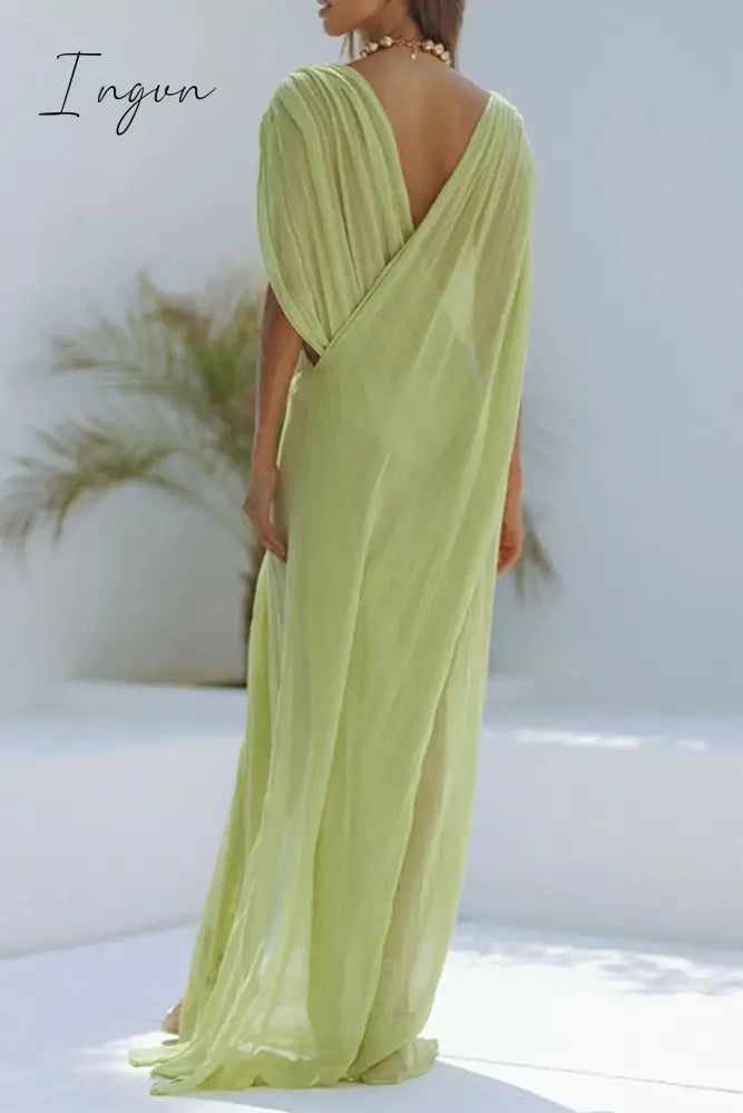 Ingvn - Sexy Solid Color See-Through Slit Swimwears Cover Up
