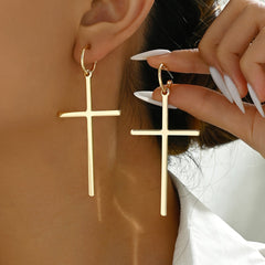 Modern Minimal, Elegant & Chic Cross Dangle Earrings - Minimalist Iron Fashion Statement for Casual Attire