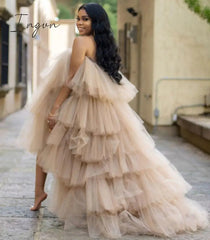 Ingvn - Hot Sale Ruffled Tulle Dress Women Puffy Hi Low Party Night Dresses Tiered Sleeveless Long Tutu Skirt Chic Photo Shoot Dress