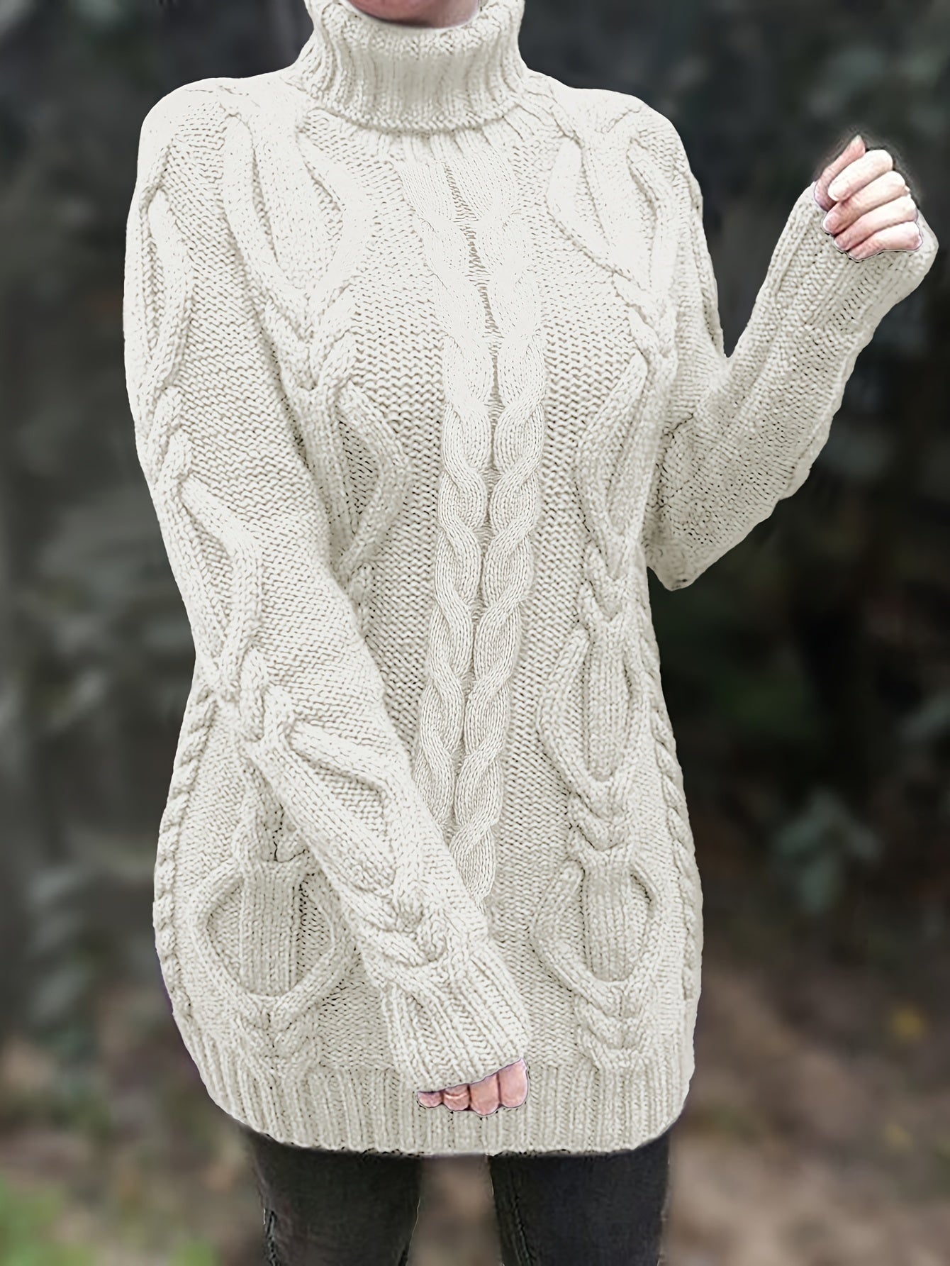 Cozy Cable Knit Dress - Long Sleeves & Turtle Neck - Versatile & Warm for Spring/Fall - Multiple Colors Available