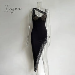 Ingvn - Lace Strapless Party Dresses Women Sexy Hollow Out Birthday Outfits Lady Casual Sleeveless Robe Clothing
