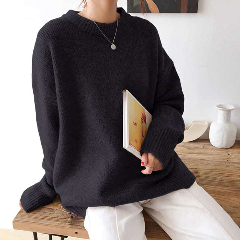 Voguable Elegant Women Sweater Oversized Knitted Basic Pullovers O Neck Loose Soft Female Knitwear Jumper