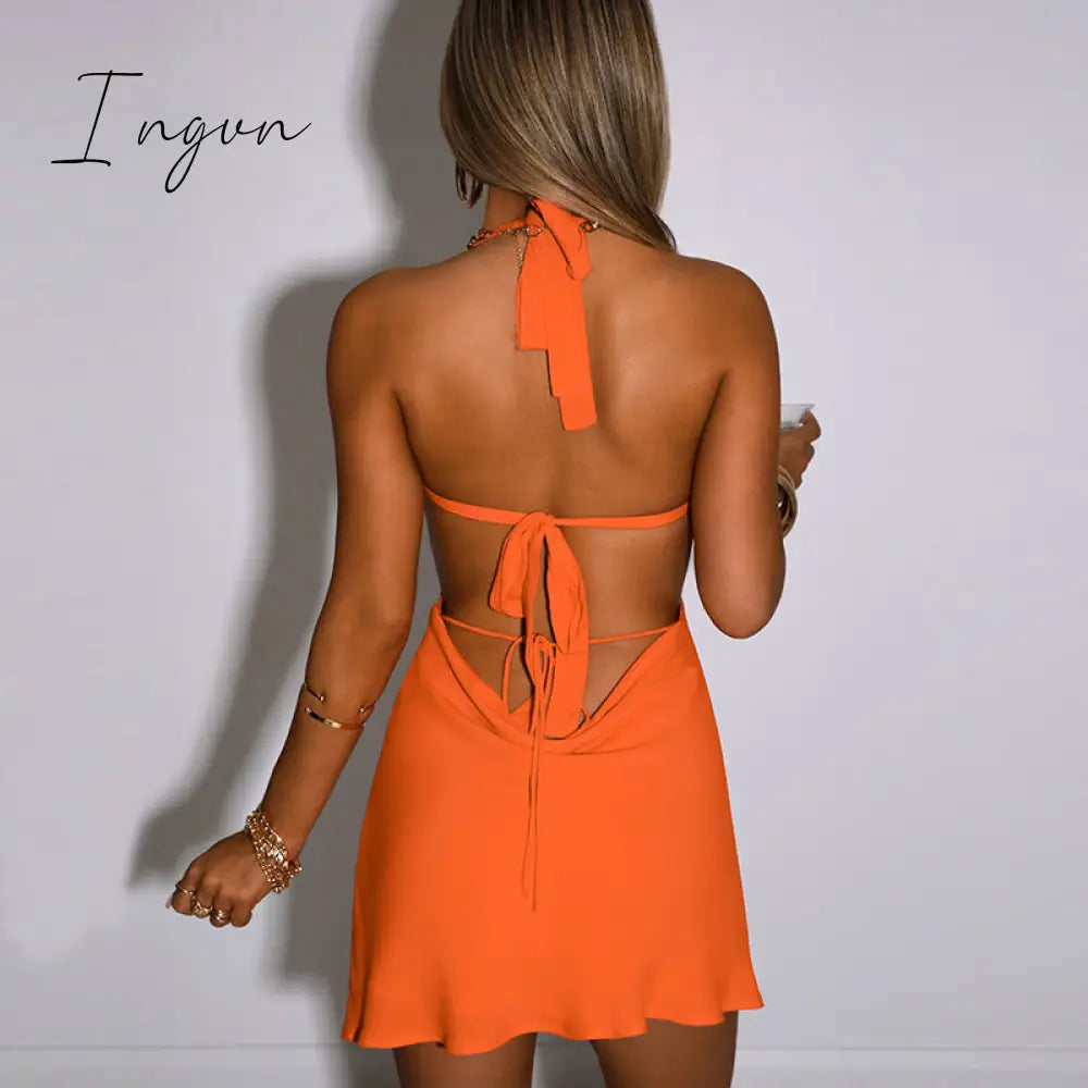 Ingvn - Halter Hollow Out Dress Women Bandage Slim Strapless Bodycon Dress Sexy Mini Backless Summer Party Dresses