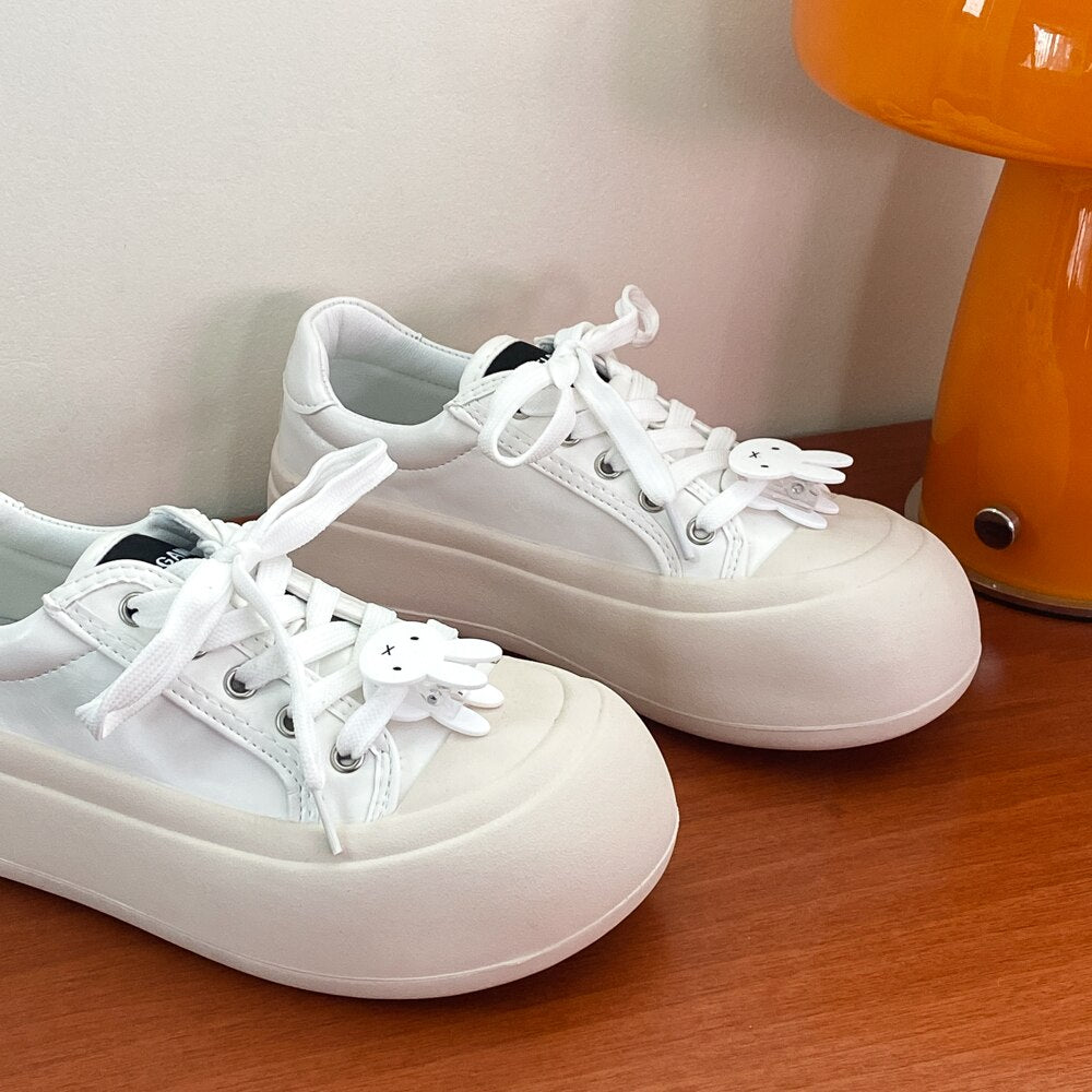 Pphmm Women's Sneakers Thick Sole Shoes Tennis Lace Up Flats Shoes Woman Spring Autumn Chunky Female Sneakers Casual Sports Shoes INS
