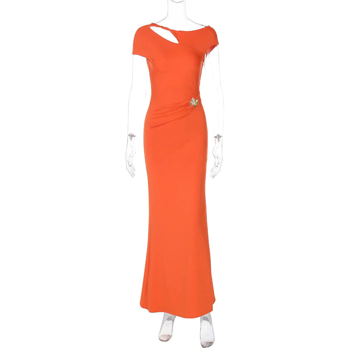 Hollow Out Gold Clasp Sexy Maxi Dress For Women Gown Solid Backless Ruched Bodycon Club Long Dresses Female Summer Party Dresses