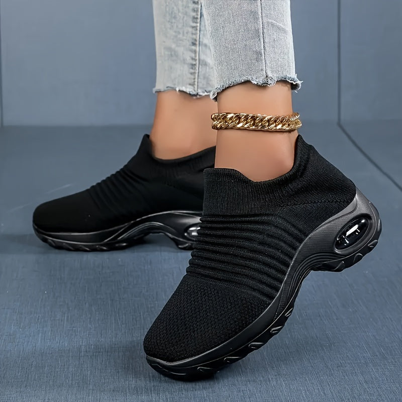 Womens Solid Color Chunky Low Top Sneakers - Breathable, Lightweight, Slip-On Shoes with EVA Insole and PU Sole - Perfect for Casual Outdoor Activities All Season