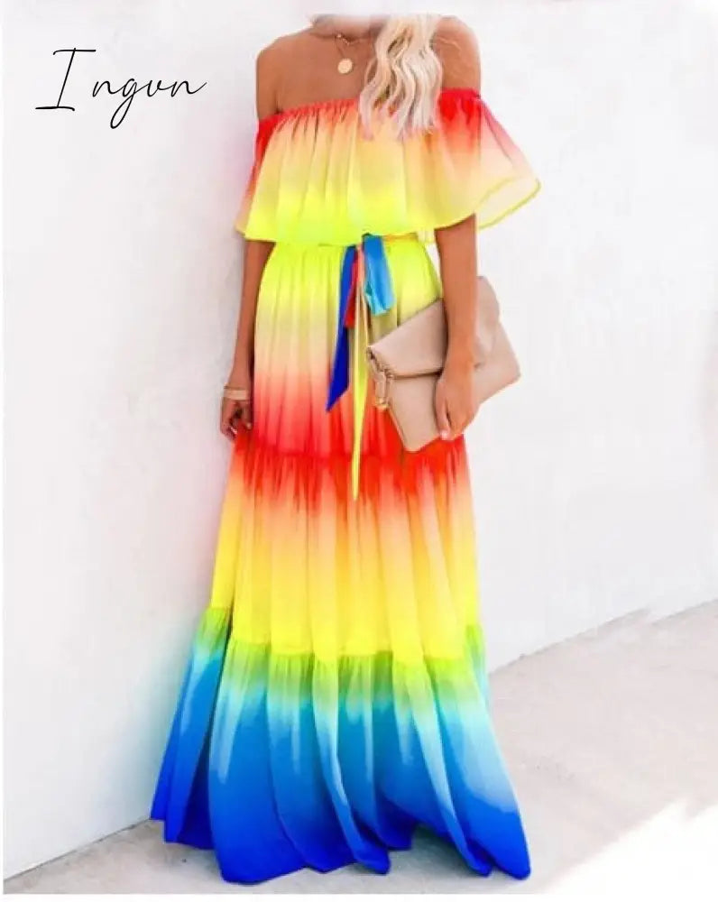 Ingvn - Summer Women's Dress White Floral Dress Off The Shoulder Long Dress Female Streetwear Casual Elegant Party Dresses Ladies