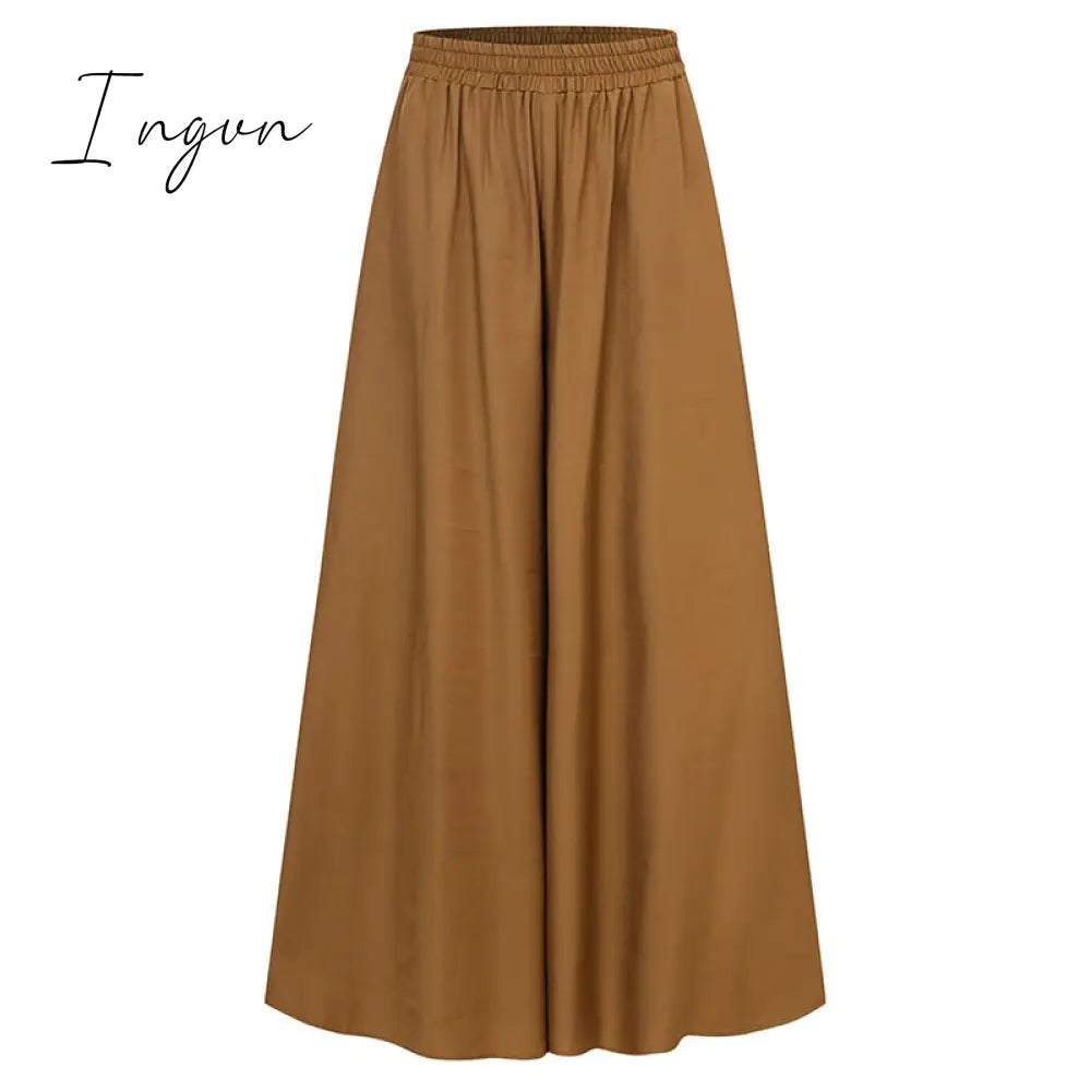 Ingvn - Spring and Summer Plus Size Women's Stretch Belt Wide-Leg Pants Women's Solid Color Wide Full-Length Casual Pants