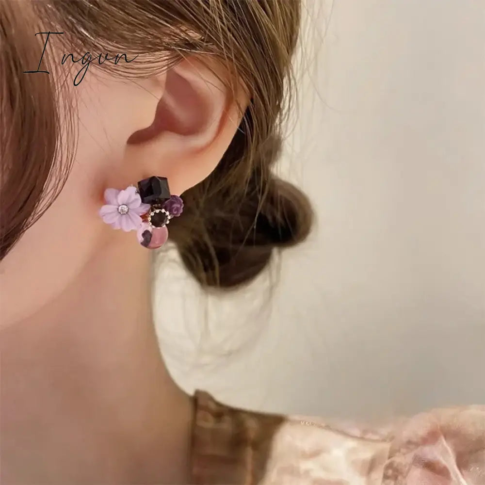 Korean Trendy Cute Opal Crystal Flower Earrings for Women S925 Silver Needle Studs Sweet Elegant Party Jewelry Girlfriend Gifts