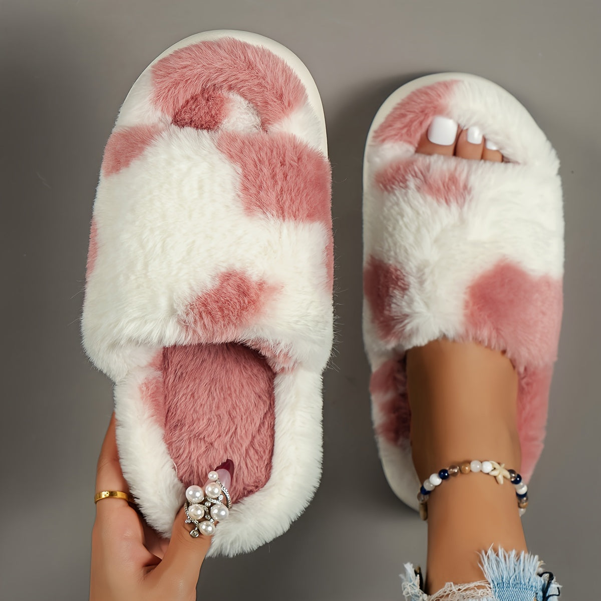 CozyPlus Furry House Slippers - Slippers with Single Band Open Toe Platform, Fuzzy Comfy Warm Design for Home Relaxation - Perfect for Cold Winter Days