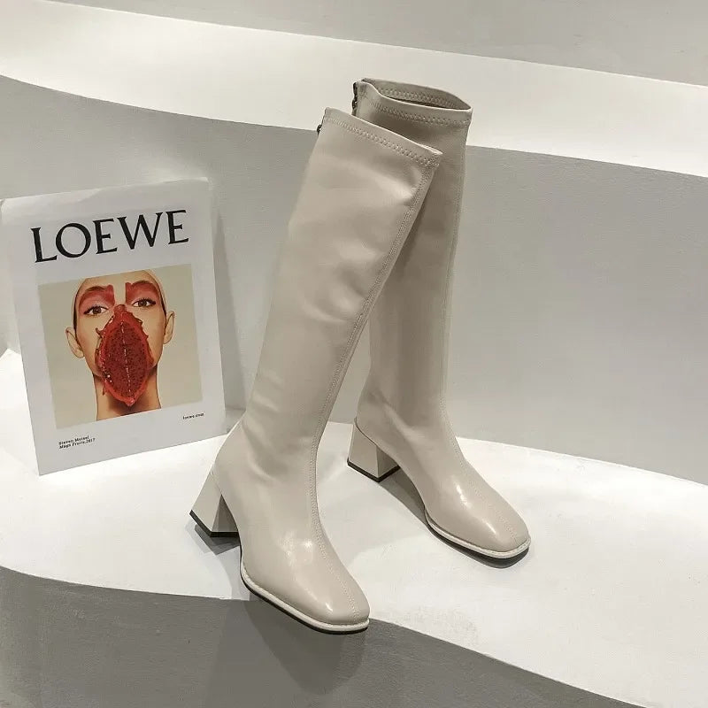 Long Boots Women New Boots Spring and Autumn Casual 5cm Thick Heel Solid Botas Femme Shoes Knee High Knight Botas De Mujer