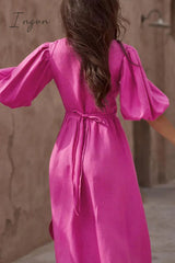 Ingvn - Sexy Simplicity Solid Frenulum V Neck Waist Skirt Dresses