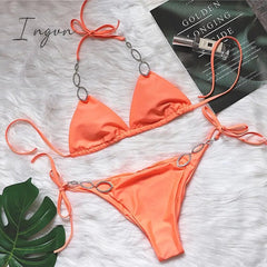 Ingvn - New Shiny Crystal Diamond Bikini Women Halter Bandage Swimsuit Female Swimwear Rhinestone Bikini set Brazilian Bathing Suit
