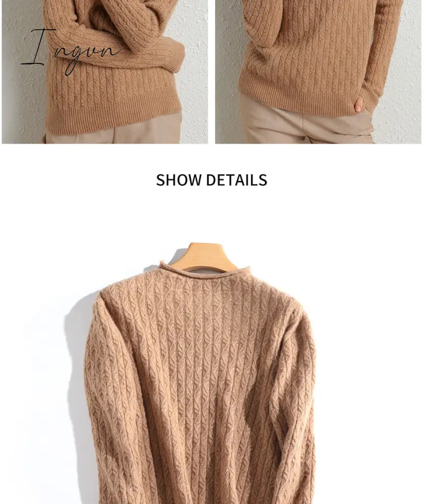 Ingvn - 100% Merino Wool Cashmere Sweater Women Winter Warm O-Neck Long Sleeve Ladies Pullover knitted Autumn Jumper Vintage Sweater