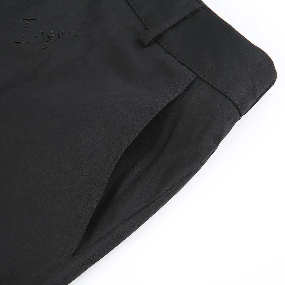 Ingvn - Button Pockets Patchwork Cargo Pants Women Streetwear High Waist Trousers Women Fashion Pencil Pants Joggers Women