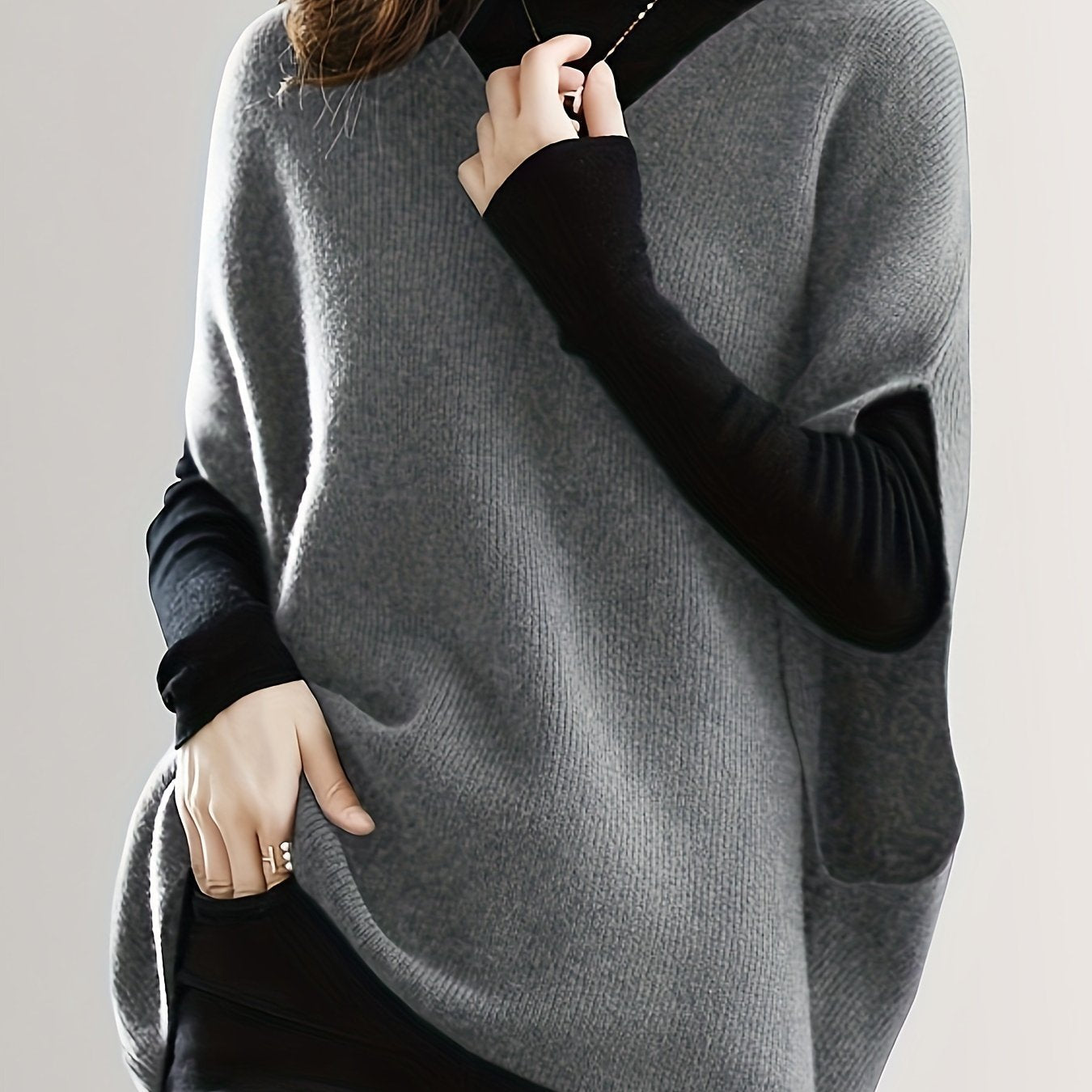 Women's V-Neck Knitted Cardigan, Casual Loose Fit Batwing Sleeves, Solid Color, Polyester, Spring/Autumn Fashion, Sleeveless Pullover Top for Ladies
