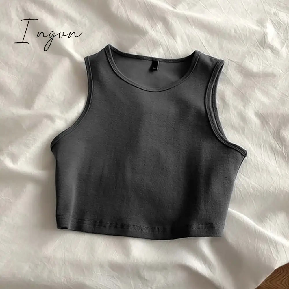 Ingvn - Summer new ladies retro crop top high waist slimming stretch slim short sleeveless bottoming top