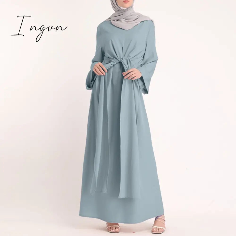 Ingvn - Muslim Dresses Eid Mubarak Kaftan Dubai Abaya Turkey Fashion Hijab Dress Islam Clothing Maxi Sundress For Women Vestidos