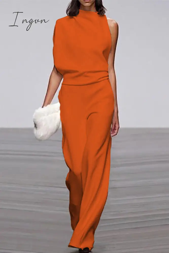 Ingvn - Casual Solid Patchwork Half A Turtleneck Boot Cut Jumpsuits(12 Colors)