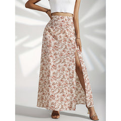 High waist slit floral long skirt for women Fashion slim printed skirt