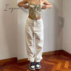 Ingvn - Low Rise Jeans Women Baggy Jeans New Fashion Straight Leg Pants Y2k Denim Trousers Blue Vintage Mom Loose Low Waist Jeans