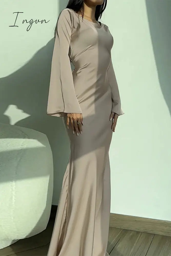 Ingvn - Elegant Solid Frenulum O Neck Wrapped Skirt Dresses