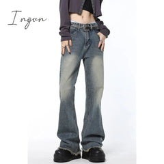 Ingvn - Vintage Blue High Waist Women Jeans Stars American Fashion Streetwear Wide Leg Jean Female Trouser Straight Baggy Denim Pants