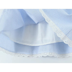Women Lace Spliced Blue Striped Sling Short Dress Sexy Backless Bandage High Waist A-line Casual Summer Dresses