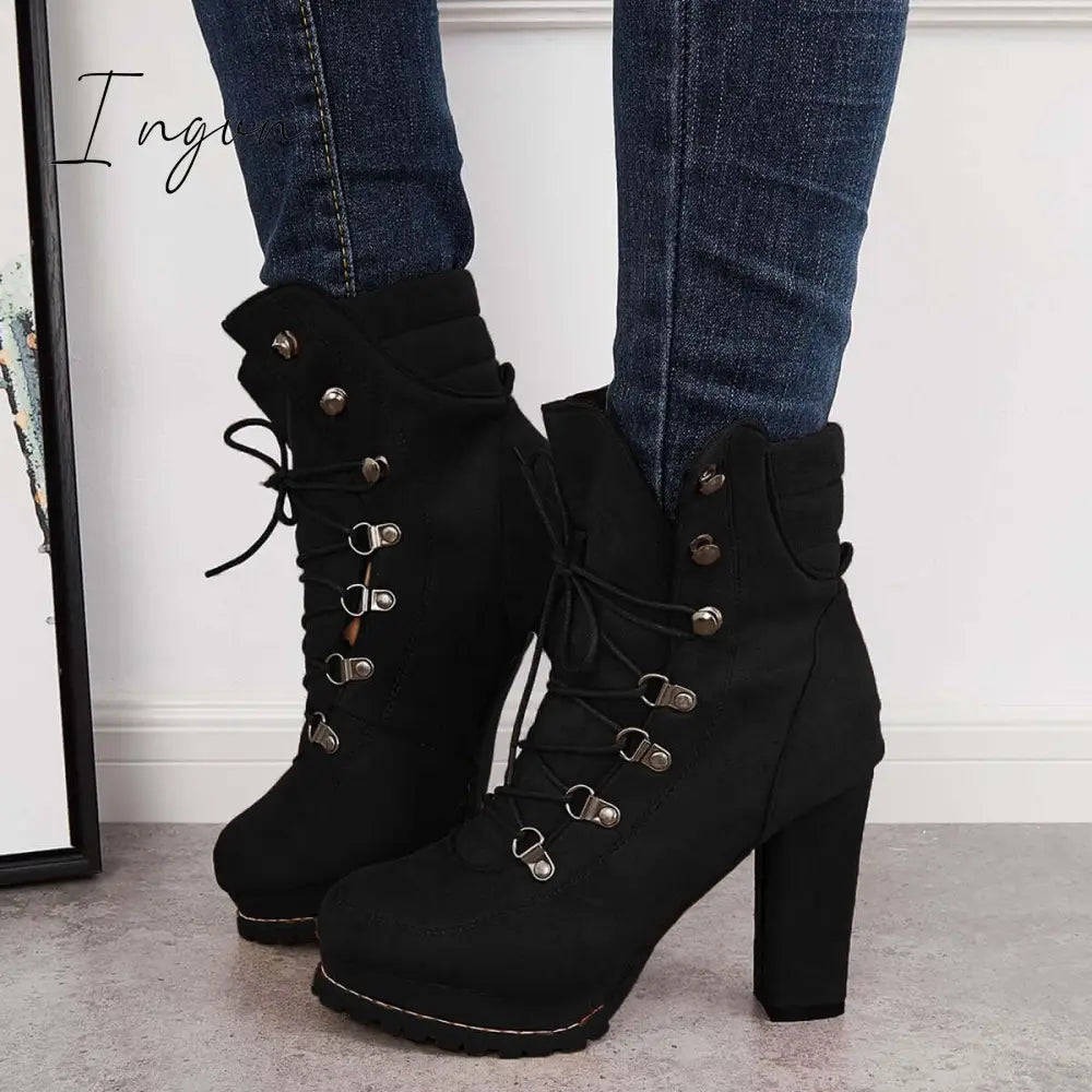 Ingvn - Non Slip Chunky Platform High Heel Boots