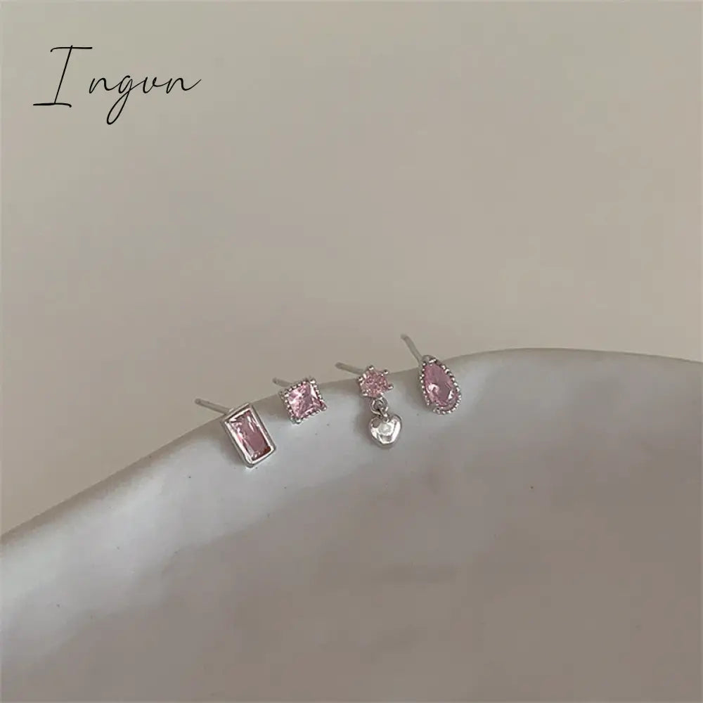 4PCS Korean Fashion Colorful Zircon Heart Metal Pearl Stud Earring for Women Aesthetic Jewelry Set Earrings Wedding Accessories