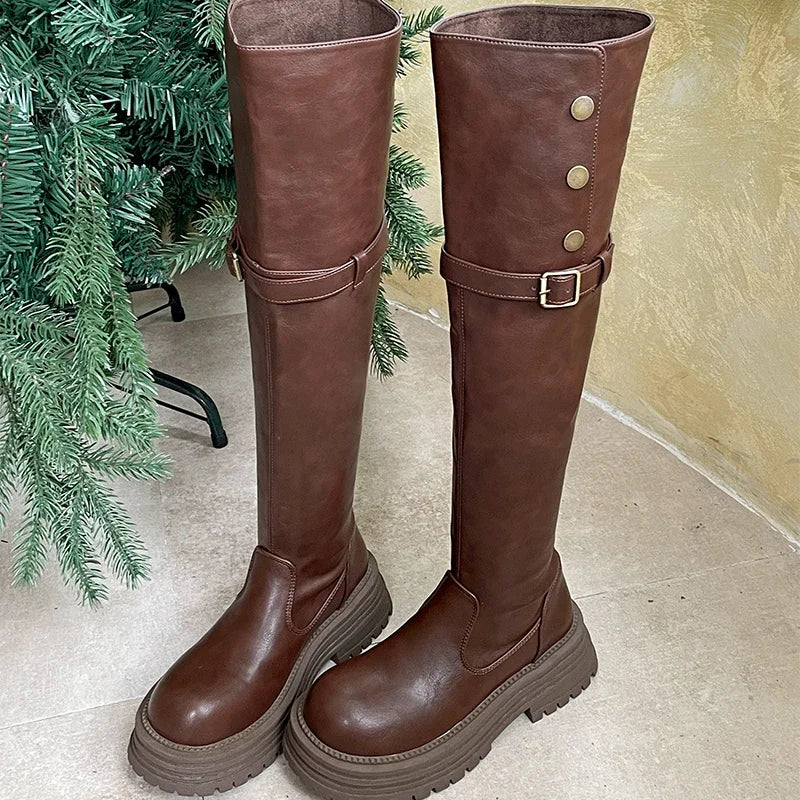 Ingvn  Winter Modern Women's Over The Knee Boots Fashion Slip On Long Bootties Designer High Heels Botas De Mujer
