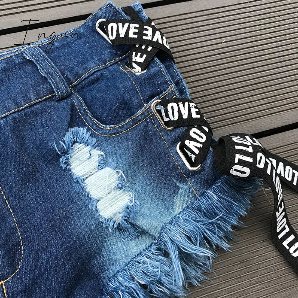 Ingvn - Sexy Low Waist Bandage Denim Ripped Hole Short Jeans Women Mini Skinny Sexy Club DJ Dance Shorts New White Blue Black