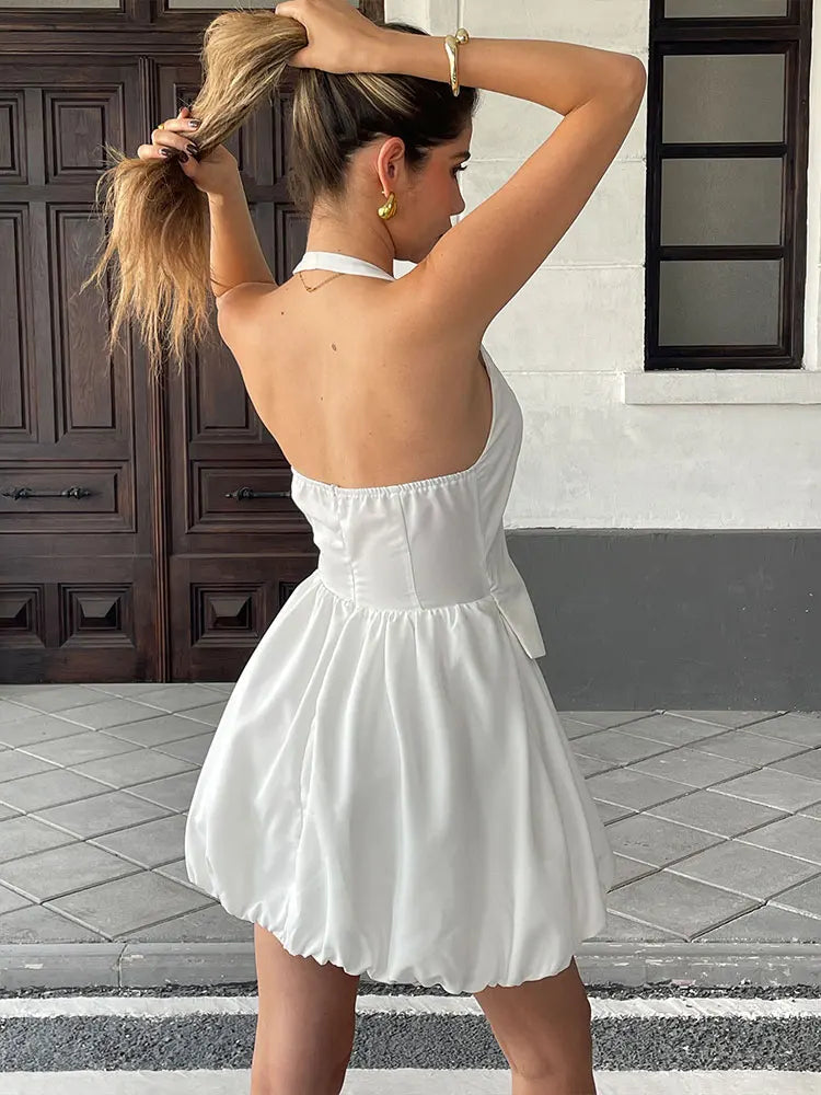 Sexy Women's Dresses Streetwear New Fashion Bow Zippers Halter Dress Solid Sexy Backless Elegant Lady Knitted Dresses Clothing