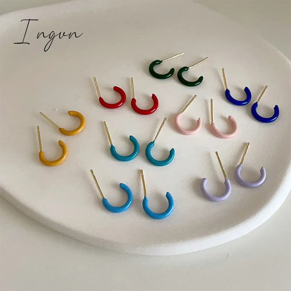 Trendy Simple Colorful Hoop Earrings for Women Exquisite Gold Plated Needle Studs Sweet Elegant Party Jewelry Girlfriend Gifts