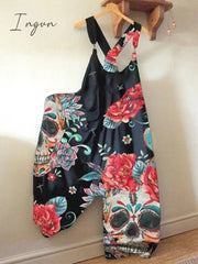 Ingvn - Women's Jumpsuits Bib Halloween Skeleton Casual Summer Print Halter Holiday Daily Vacation Loose Fit Sleeveless