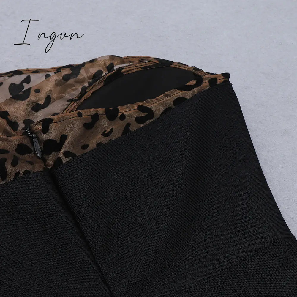 Ingvn - Sexy One-shoulder Leopard Print Women Dress Patchwork Mesh Backless Bandage Dress Women Summer Slim Party Clubwear