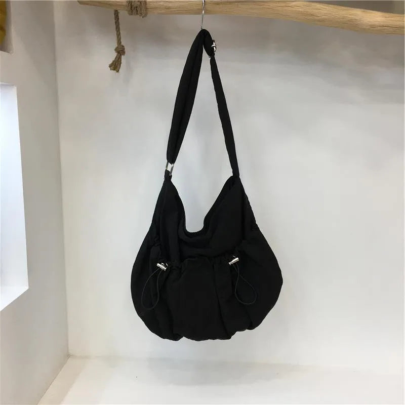 Ingvn  On-Season Korean Style Niche Pleated Crossbody Bag Cloud Bag Casual Lightweight Hundred Shoulder Nylon Cloth Female Tote Bag