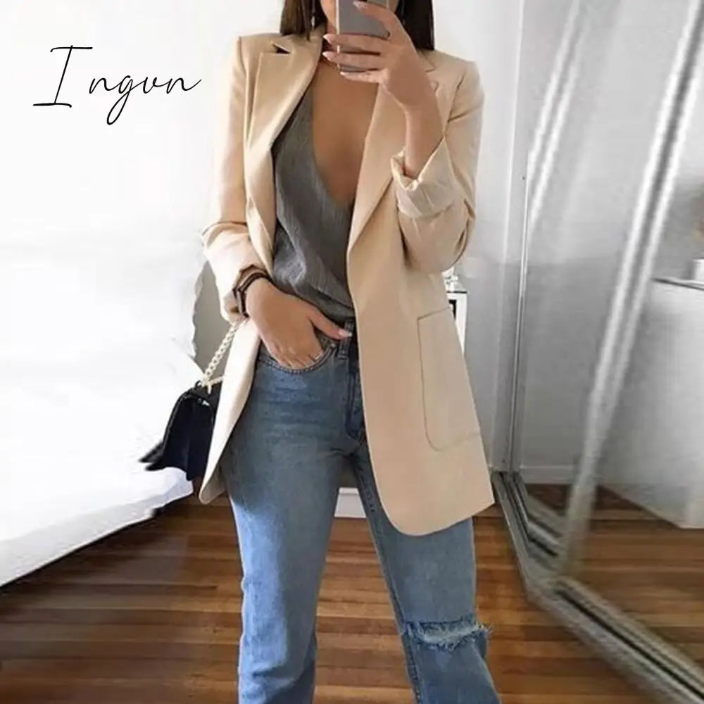 Ingvn - Slim Women Elegant Autumn Suit Jacket Female Office lady Casual Notched Business Blazer Suit Outwear Coat Outwear
