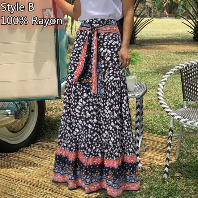 Long Skirts Women  Autumn Celmia Vintage High-Waist Female Skirts Casual Plaid Check Loose Printed Belted Pleated Maxi Skirt