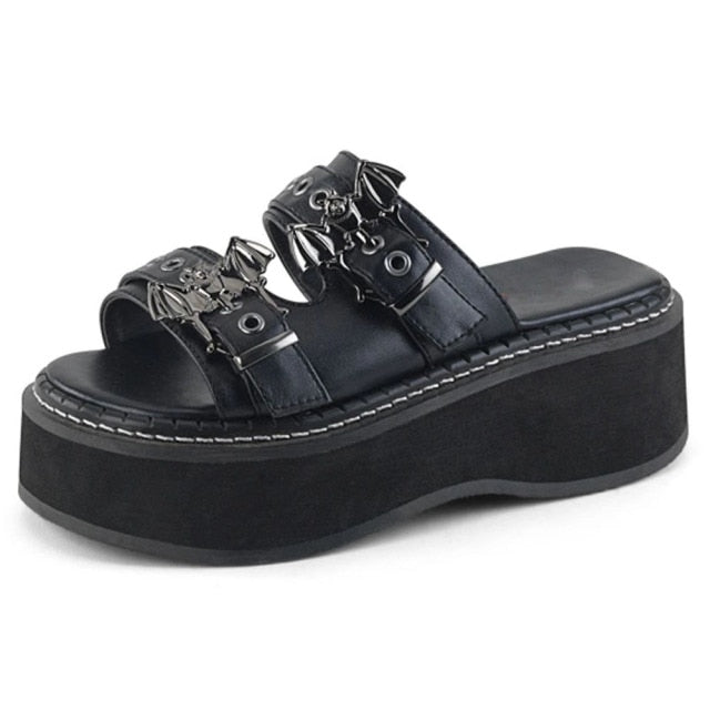INGVN    2026 Brand Black Gothic Vampire Cosplay Comfy Sole Heels Summer Fashion Platform Sandals Shoes Women Slipper Outdoor