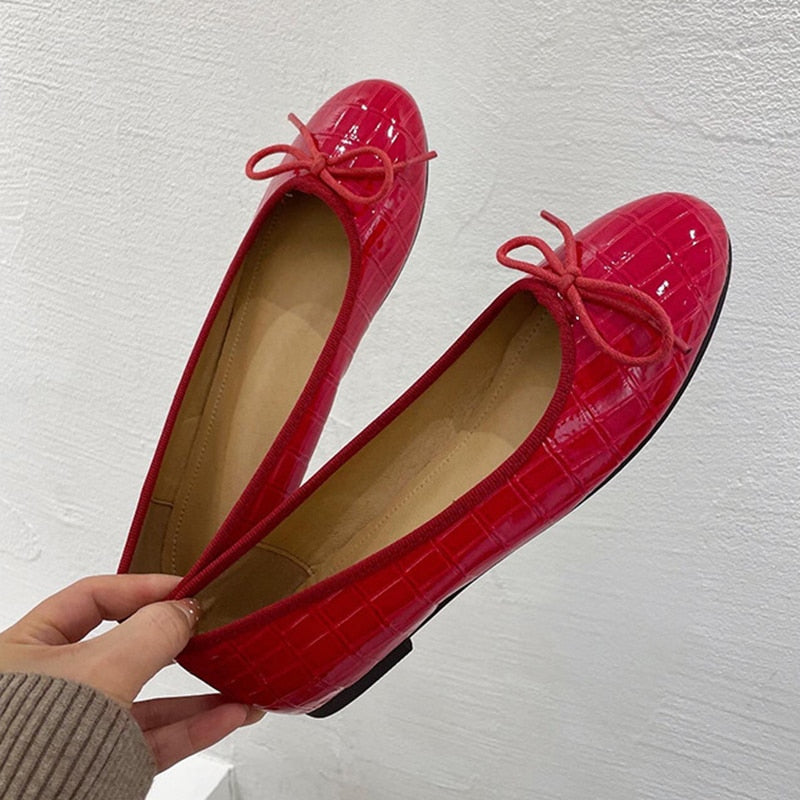Black Ballet Flats Shoes Women Spring Quilted PU Leather Slip on Ballerina Luxury Round Toe Ladies Dress Shoes Zapatos De Mujer
