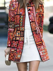Ingvn - Relaxed Fit Printed Round Neck Long Sleeve Coat