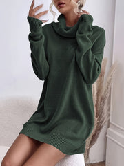 Cozy Solid Color Turtleneck Knit Dress - Versatile Casual Style - Long Sleeve, Soft Fabric, Figure-Hugging - Womens Winter Wardrobe Essential